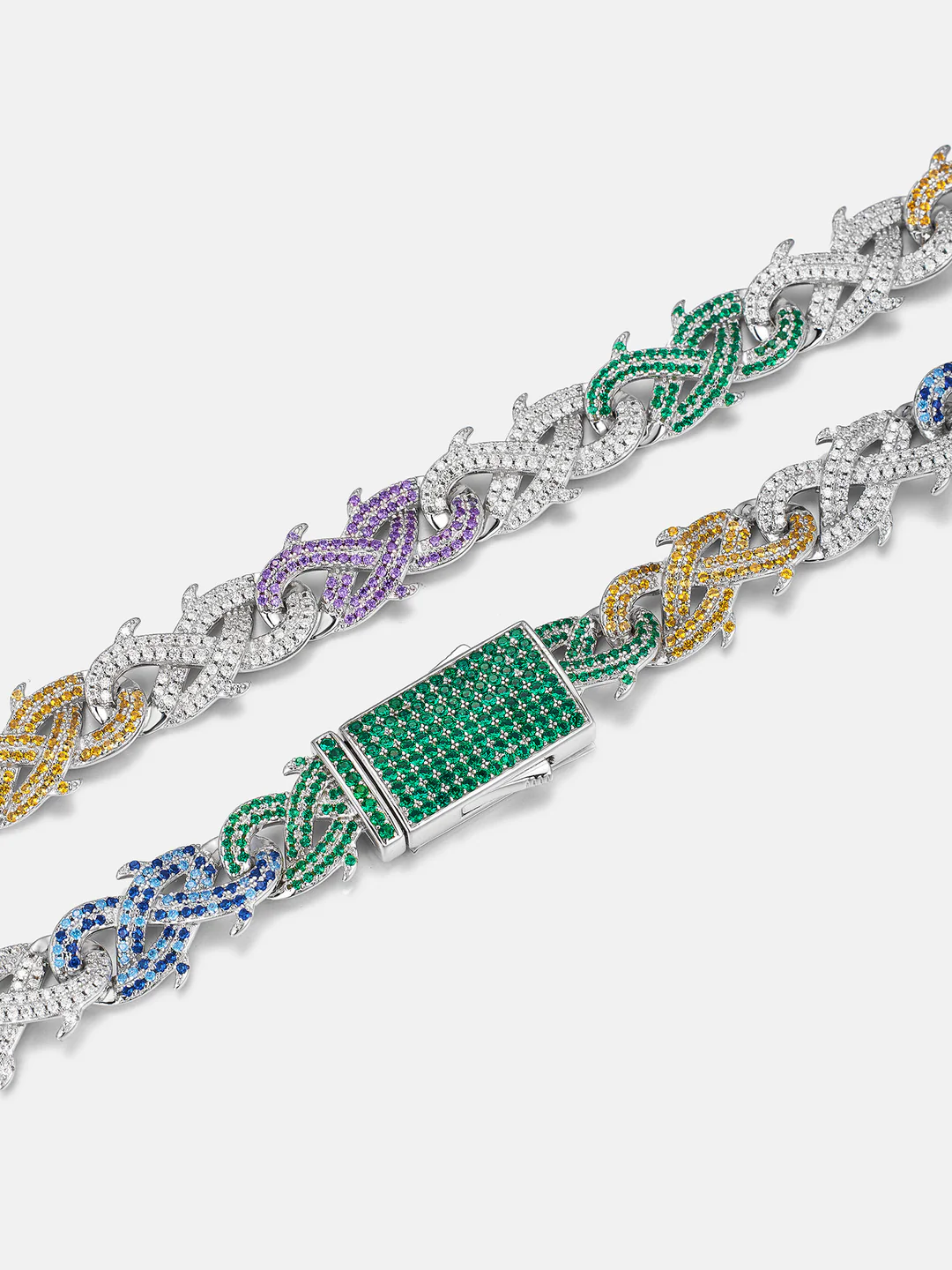 12mm Colored Gem & White Moissanite Crown of Thorns Chain - Image 3