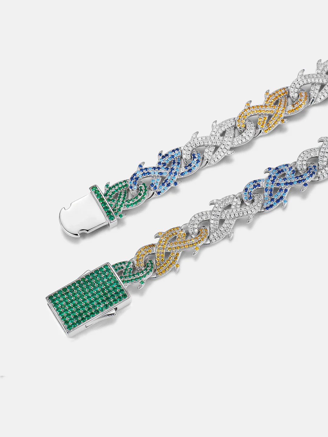 12mm Colored Gem & White Moissanite Crown of Thorns Chain - Image 4