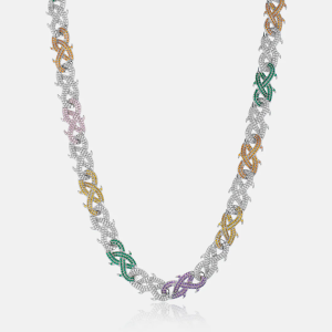 12mm Colored Gem & White Moissanite Crown of Thorns Chain