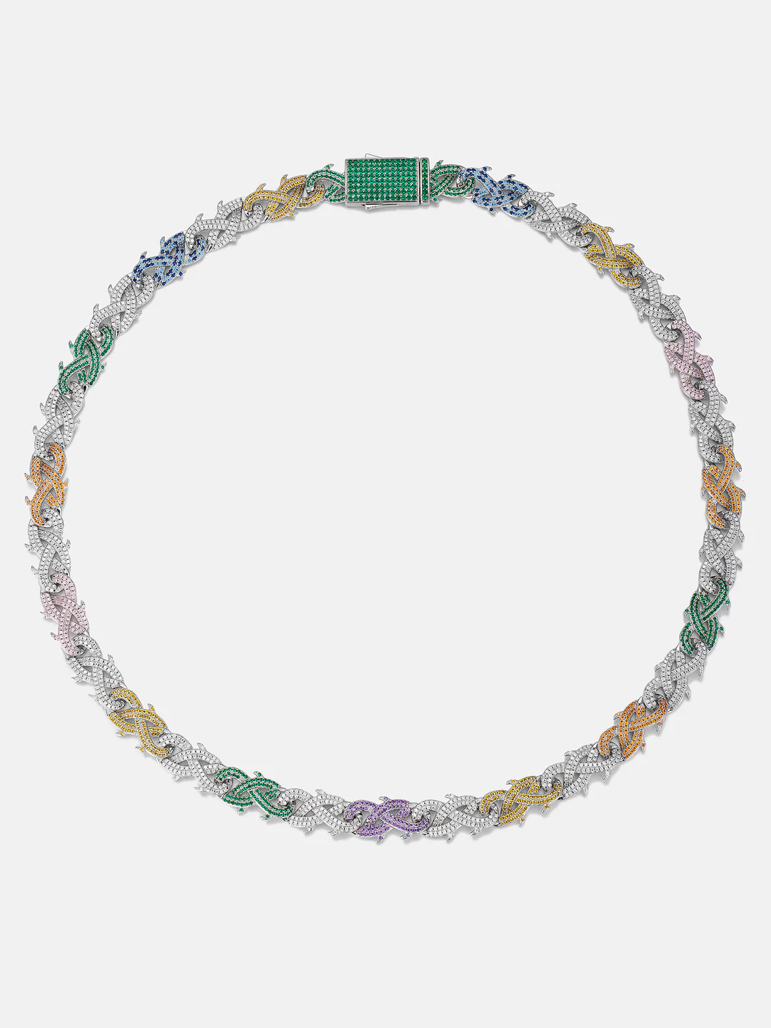 12mm Colored Gem & White Moissanite Crown of Thorns Chain - Image 5