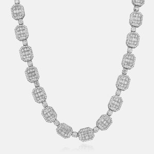 10mm Halo Cluster Baguette Tennis Chain-S925 Silver
